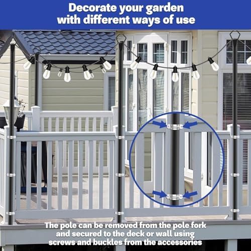 10 Pack 10 ft Heavy Duty Metal String Light Poles Adjustable Outdoor Lighting Stand for Patio, Backyard, Garden, alternate