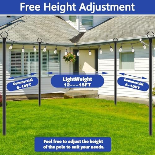 10 Pack 10 ft Heavy Duty Metal String Light Poles Adjustable Outdoor Lighting Stand for Patio, Backyard, Garden, alternate