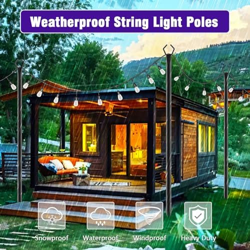 10 Pack 10Ft String Light Poles, Light Poles for Outside Lights with Fork, Outdoor Brackets Hanging Lights, alternate view 2