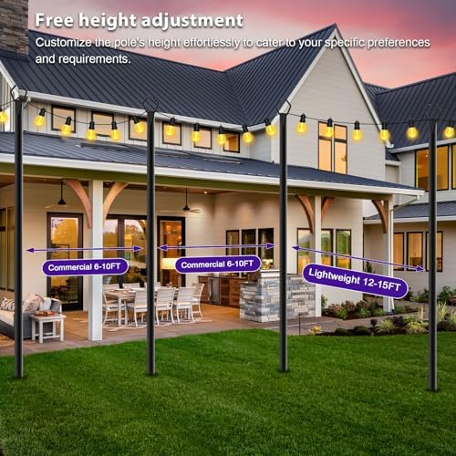 10 Pack 10Ft String Light Poles, Light Poles for Outside Lights with Fork, Outdoor Brackets Hanging Lights, alternate view 5