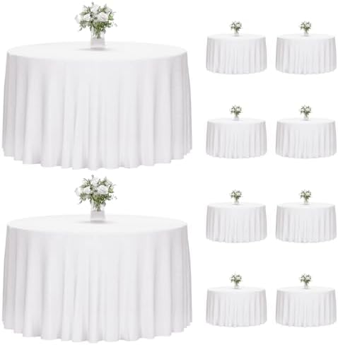 10 Pack 120 Inch Tablecloths Round White Table Cover in White
