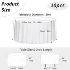 10 Pack 120 Inch Tablecloths Round White Table Cover in White, alternate view 3