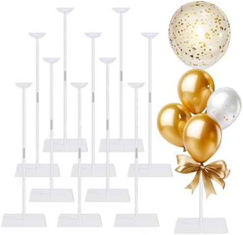 10 Pack 24 Inch Reusable Acrylic Balloon Stand Kit - Heavy Duty, Adjustable Height with Sticks and Base, Balloon