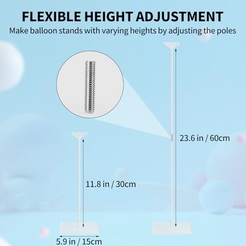 10 Pack 24 Inch Reusable Acrylic Balloon Stand Kit - Heavy Duty, Adjustable Height with Sticks and Base, Balloon, alternate