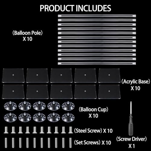 10 Pack 24 Inch Reusable Acrylic Balloon Stand Kit - Heavy Duty, Adjustable Height with Sticks and Base, Balloon, alternate