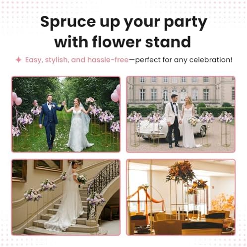10-Pack 31.5-Inch Gold Metal Geometric Flower Stands in 5 FT in Gold, alternate view 3
