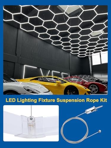 10-Pack 4FT/1.2m Hexagon Garage Lights Suspension Cables Kit, alternate view 3