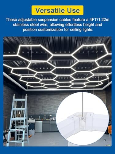 10-Pack 4FT/1.2m Hexagon Garage Lights Suspension Cables Kit, alternate view 7