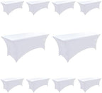 10-Pack 4ft White Spandex Table Covers for Rectangular Folding Tables - Wrinkle Resistant Stretch Tight Table