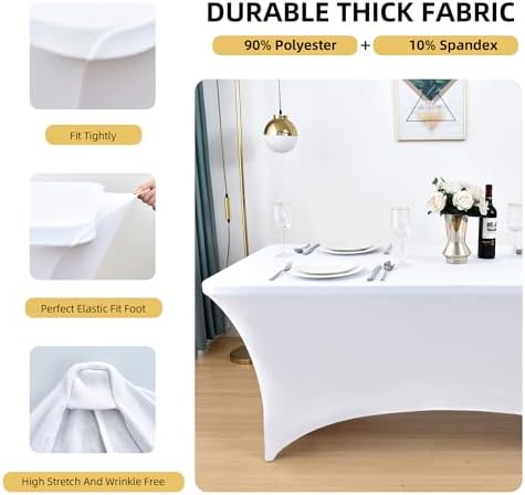 10-Pack 4ft White Spandex Table Covers for Rectangular Folding Tables - Wrinkle Resistant Stretch Tight Table, alternate view