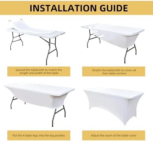 10-Pack 4ft White Spandex Table Covers for Rectangular Folding Tables - Wrinkle Resistant Stretch Tight Table, alternate view
