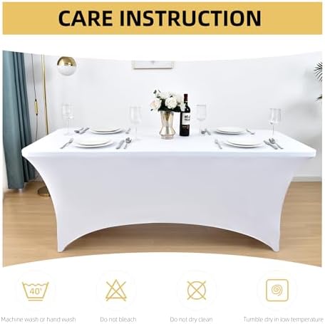 10-Pack 4ft White Spandex Table Covers for Rectangular Folding Tables - Wrinkle Resistant Stretch Tight Table, alternate view