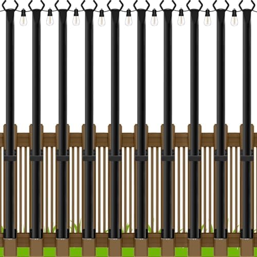 10 Pack 5Ft String Light Poles, Light Poles for Outside String Lights, Outdoor Light Poles with Fork, Metal Pole