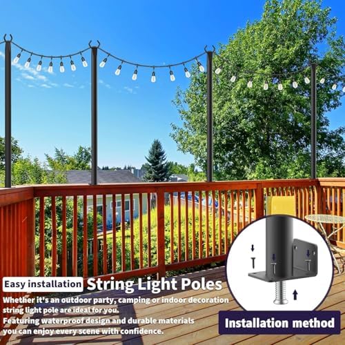 10 Pack 5Ft String Light Poles, Light Poles for Outside String Lights, Outdoor Light Poles with Fork, Metal Pole, alternate