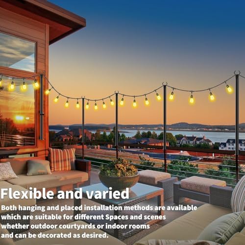 10 Pack 5Ft String Light Poles, Light Poles for Outside String Lights, Outdoor Light Poles with Fork, Metal Pole, alternate