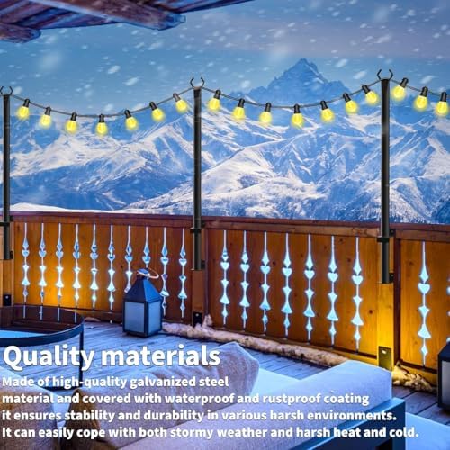10 Pack 5Ft String Light Poles, Light Poles for Outside String Lights, Outdoor Light Poles with Fork, Metal Pole, alternate