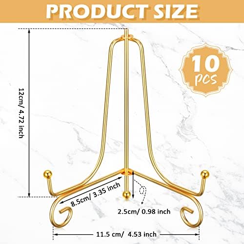 10 Pack 6 Inch Iron Plate Stands for Display, Gold Easel Stands for Photo, Picture Frame, Decorative Plate, alternate view 3