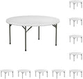10-Pack! 60" Round White Plastic Folding Table Perfect for Wedding Party Bistro Restaurant Picnic School Lecture