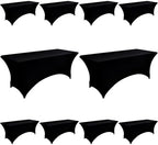 10-Pack 6ft Black Spandex Table Covers for Rectangle Standard Folding Tables - Wrinkle Resistant Stretch