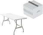 10 Pack 6FT Folding Tables, Heavy Duty, Carry Handle, White in White