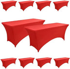 10-Pack 6ft Red Spandex Table Covers for Rectangle Standard Folding Tables - Wrinkle Resistant Stretch