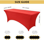 10-Pack 6ft Red Spandex Table Covers for Rectangle Standard Folding Tables - Wrinkle Resistant Stretch, alternate view 2
