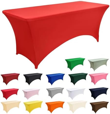 10-Pack 6ft Red Spandex Table Covers for Rectangle Standard Folding Tables - Wrinkle Resistant Stretch, alternate view 4