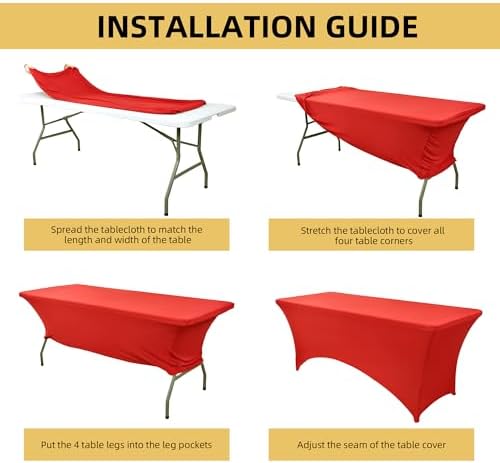 10-Pack 6ft Red Spandex Table Covers for Rectangle Standard Folding Tables - Wrinkle Resistant Stretch, alternate view 5