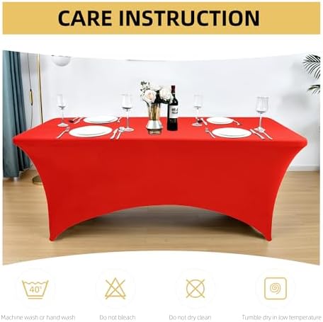 10-Pack 6ft Red Spandex Table Covers for Rectangle Standard Folding Tables - Wrinkle Resistant Stretch, alternate view 6