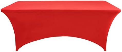 10-Pack 6ft Red Spandex Table Covers for Rectangle Standard Folding Tables - Wrinkle Resistant Stretch, alternate view 7