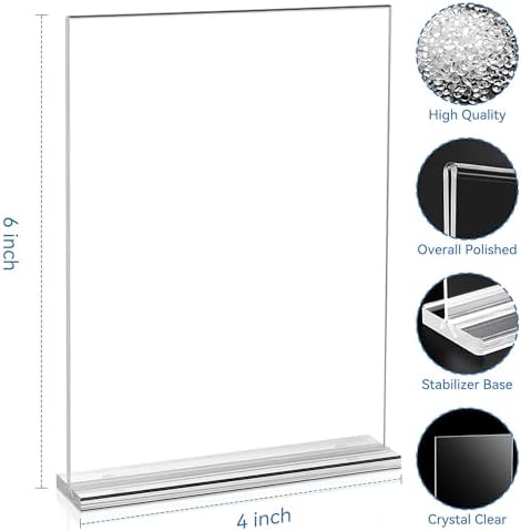 10 Pack Acrylic Sign Holder 4x6, Double-Sided Stand up Table Top Sign Holders, Clear Acrylic Picture Frame Paper, alternate