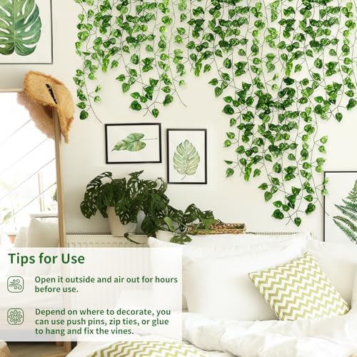 10 Pack Artificial Vines for Room Decor, Artificial Ivy Greenery Garland Fake Vines Hanging Plants Backdrop, alternate view 4
