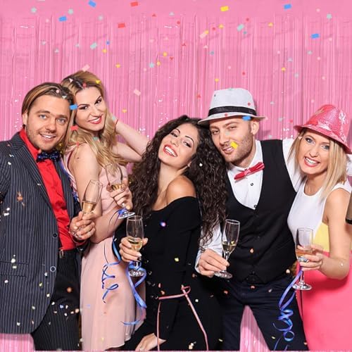 10 Pack Backdrop Party Decorations Pink Tinsel Curtain Party Backdrop Foil Fringe Birthday Decorations Photo, alternate view