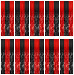 10 Pack Black and Red Backdrop Party Decorations Tinsel Curtain Halloween Party Streamer Foil Fringe Birthday