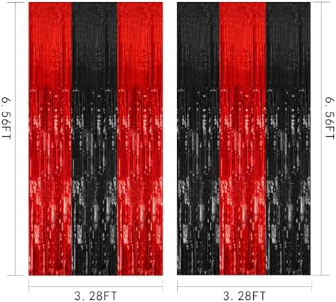 10 Pack Black and Red Backdrop Party Decorations Tinsel Curtain Halloween Party Streamer Foil Fringe Birthday, alternate view