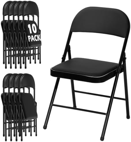10 Pack Black Padded Folding Chairs with Metal Frame
