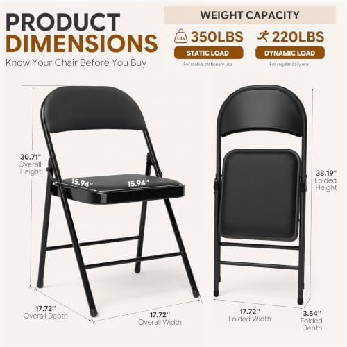 10 Pack Black Padded Folding Chairs with Metal Frame, alternate view 3