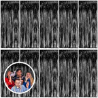 10 Pack Black Party Streamers Backdrop Tinsel Foil Fringe Curtains Halloween Birthday Party Decorations