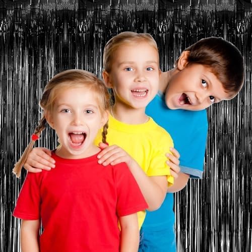 10 Pack Black Party Streamers Backdrop Tinsel Foil Fringe Curtains Halloween Birthday Party Decorations, alternate view 7