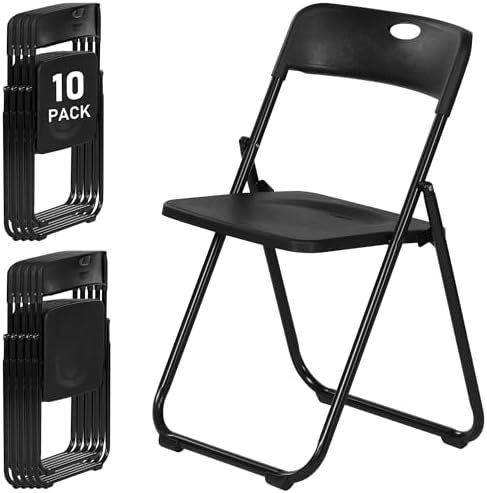 10 Pack Black Plastic Folding Chairs, Lightweight Foldable Chair