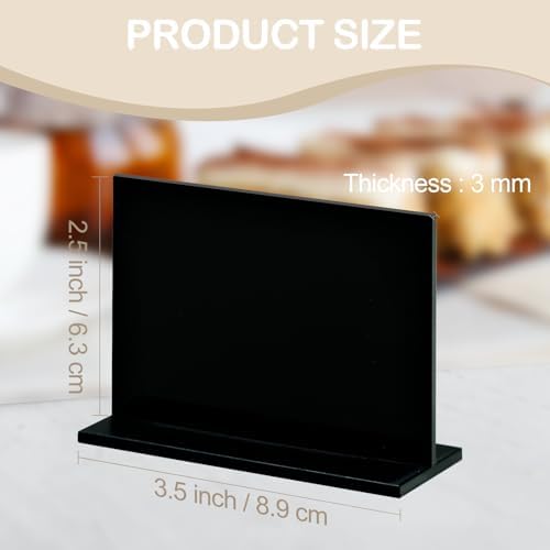 10 Pack Black Rectangle Acrylic Signs With Stand, 3.5x2.7 Inch Blank Black Acrylic Sign with Base, DIY Buffet, alternate view