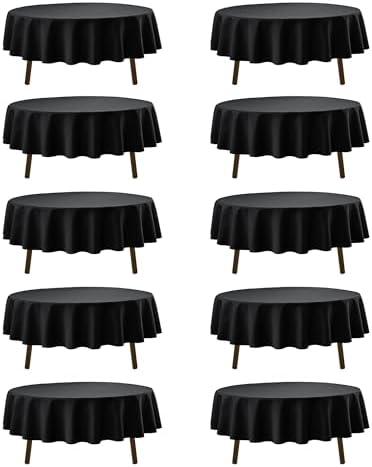 10-Pack Black Round Tablecloths, 84 in, for 3-5 Ft Round Tables
