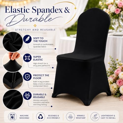 10 Pack Black Spandex Chair Covers - Stretch Polyester Slipcovers for Wedding, Banquet, Party & Dining Chairs, alternate view