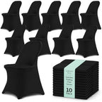 10 Pack Black Spandex Folding Chair Covers, Stretch Polyester Slipcovers for Wedding, Party & Dining Chairs