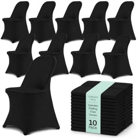 10 Pack Black Spandex Folding Chair Covers, Stretch Polyester Slipcovers for Wedding, Party & Dining Chairs