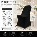 10 Pack Black Spandex Folding Chair Covers, Stretch Polyester Slipcovers for Wedding, Party & Dining Chairs, alternate view 2