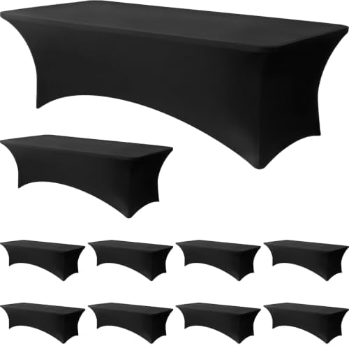 10-Pack Black Spandex Tablecloth for 8ft Rectangle Tables, Fitted Stretch Table Cover, Wrinkle-Resistant Stretch