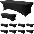 10-Pack Black Spandex Tablecloth for 8ft Rectangle Tables, Fitted Stretch Table Cover, Wrinkle-Resistant Stretch