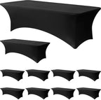 10-Pack Black Spandex Tablecloth for 8ft Rectangle Tables, Fitted Stretch Table Cover, Wrinkle-Resistant Stretch