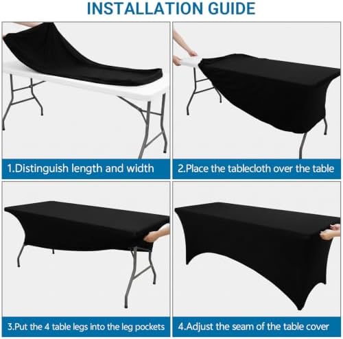 10-Pack Black Spandex Tablecloth for 8ft Rectangle Tables, Fitted Stretch Table Cover, Wrinkle-Resistant Stretch, alternate